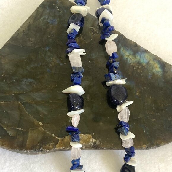 Sterling Silver 925 Sodalite Quartz MOP Blue Goldstone Beaded Necklace 17.5" - Picture 13 of 16